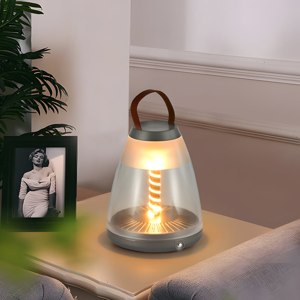 Modern White Spiral LED Table Lamp - Battery-Powered for Outdoor Use