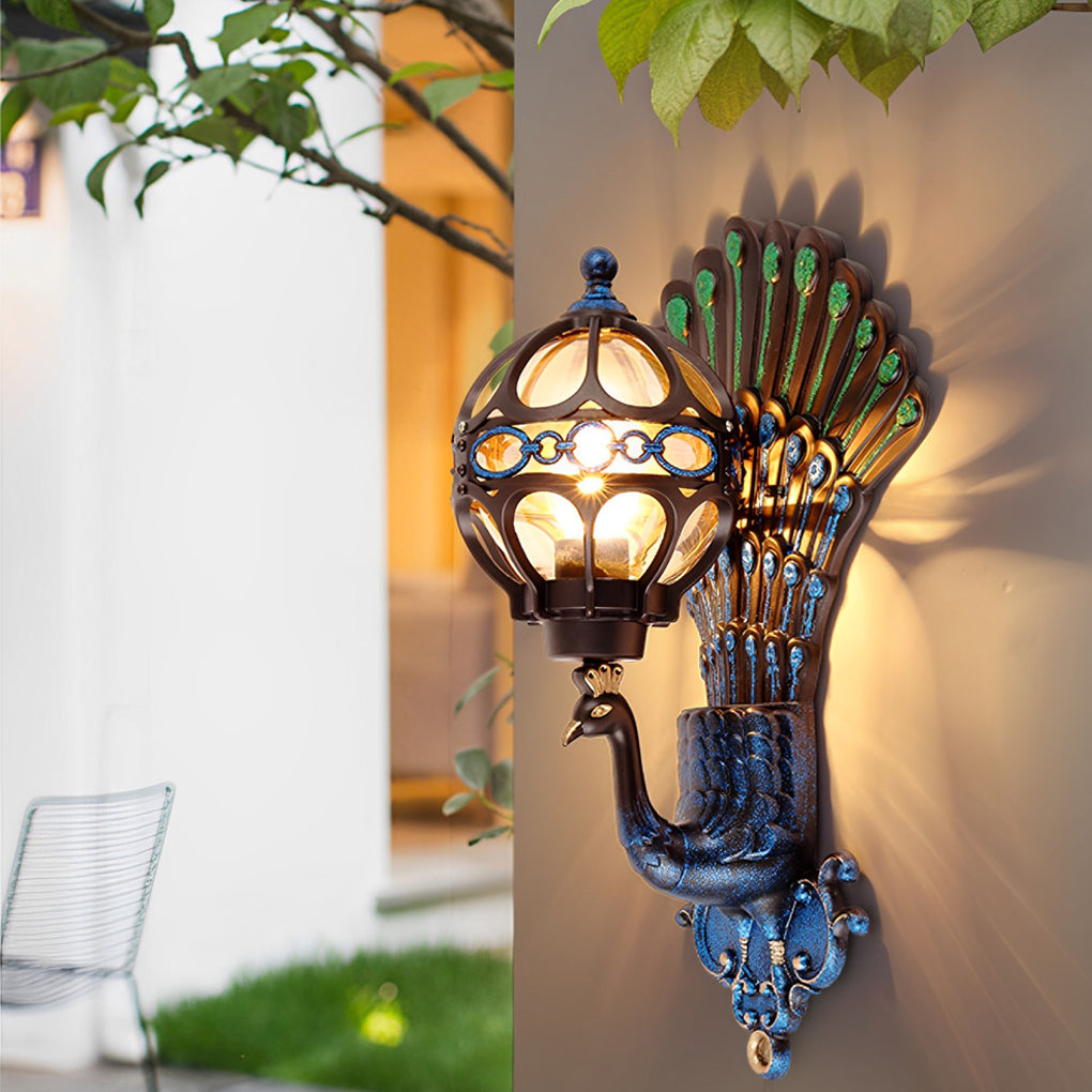 Vintage Peacock Aluminum Waterproof Wall Sconce for Outdoor & Indoor Use