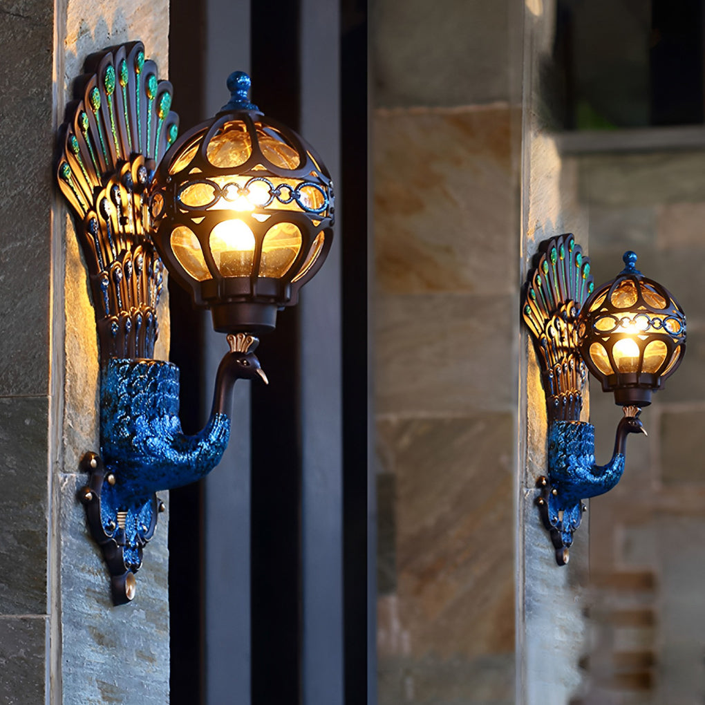 Vintage Peacock Aluminum Waterproof Wall Sconce for Outdoor & Indoor Use