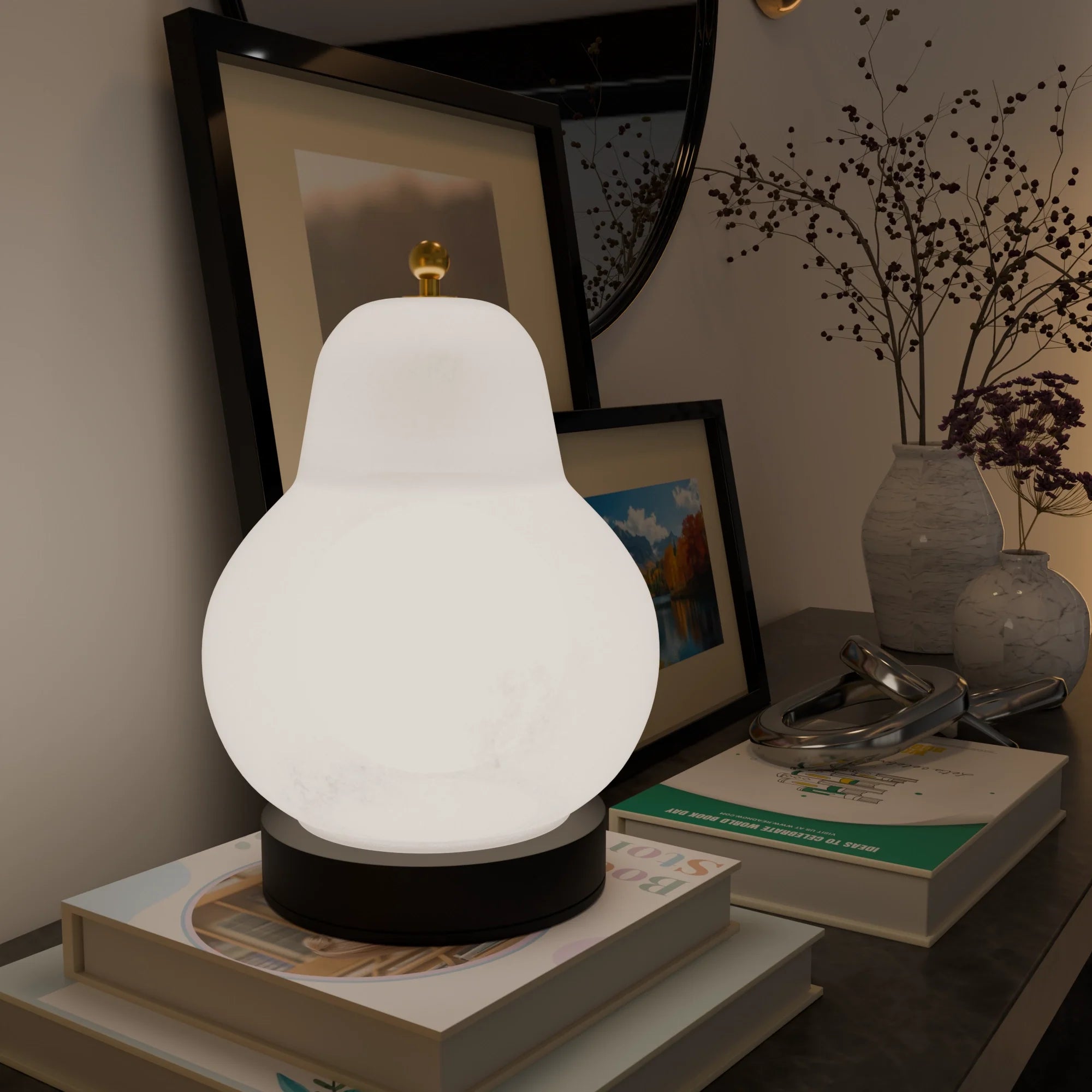 Elegant White Ceramic Pera Table Lamp for Modern Living Room Decor