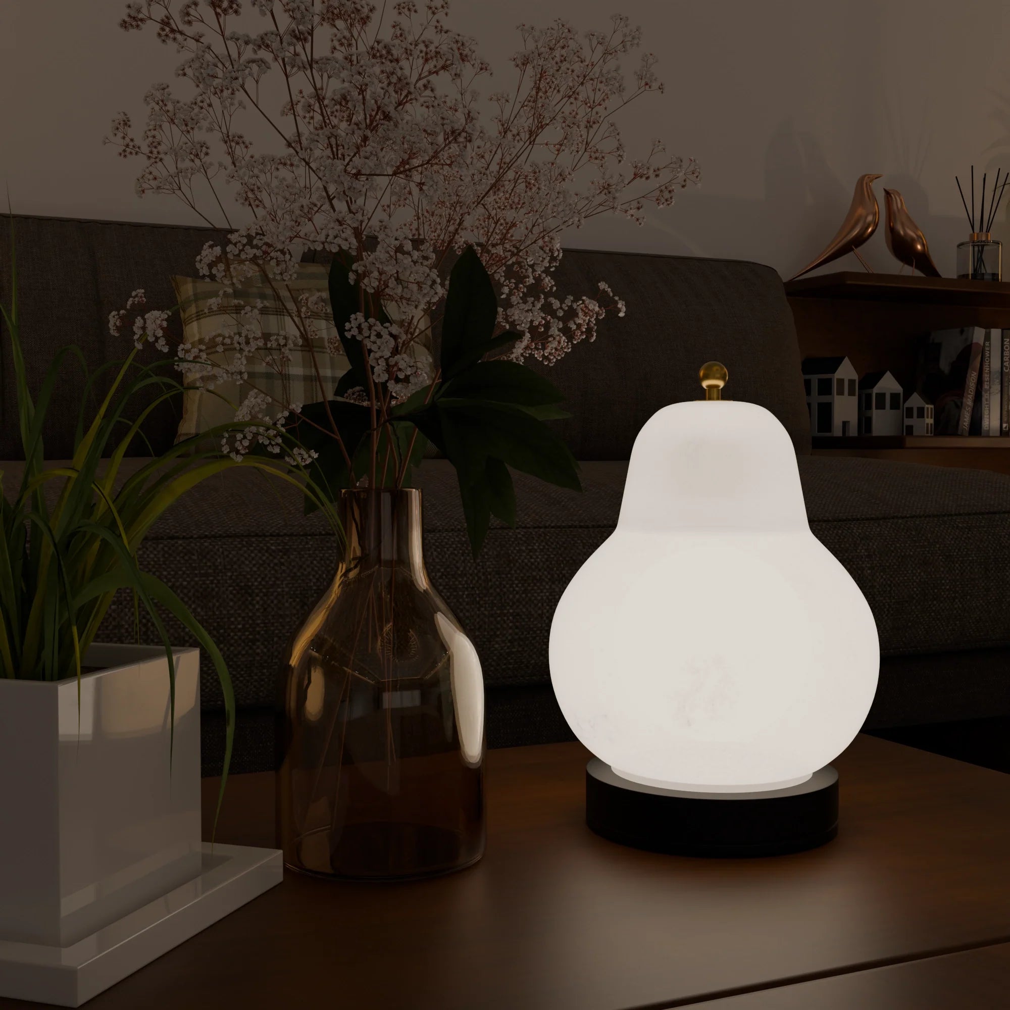 Elegant White Ceramic Pera Table Lamp for Modern Living Room Decor