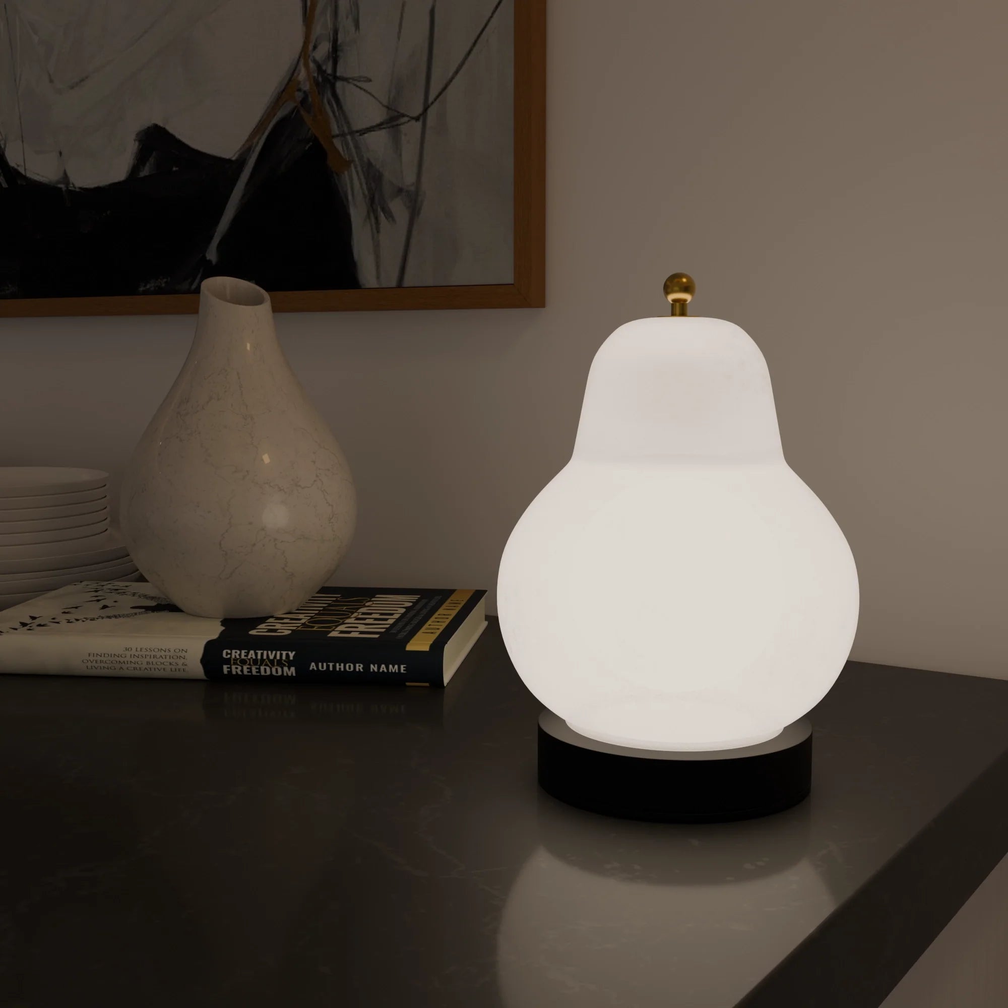 Elegant White Ceramic Pera Table Lamp for Modern Living Room Decor