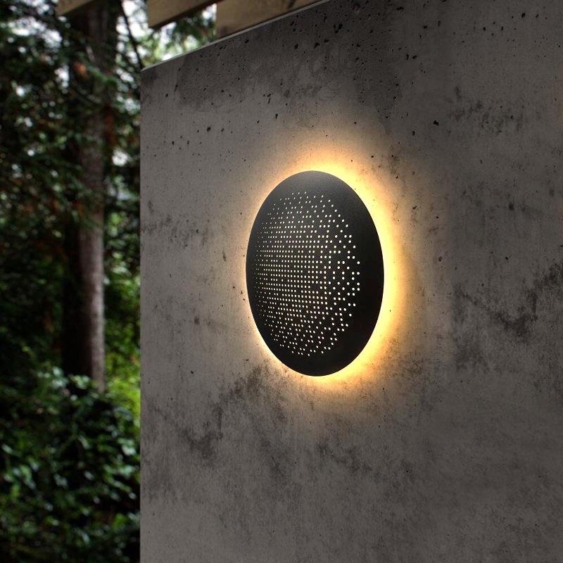 Black Waterproof LED Perforated Metal Wall Sconce for Modern Spaces