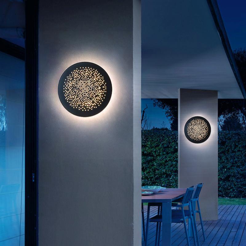 Black Waterproof LED Perforated Metal Wall Sconce for Modern Spaces