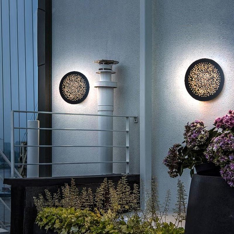 Black Waterproof LED Perforated Metal Wall Sconce for Modern Spaces