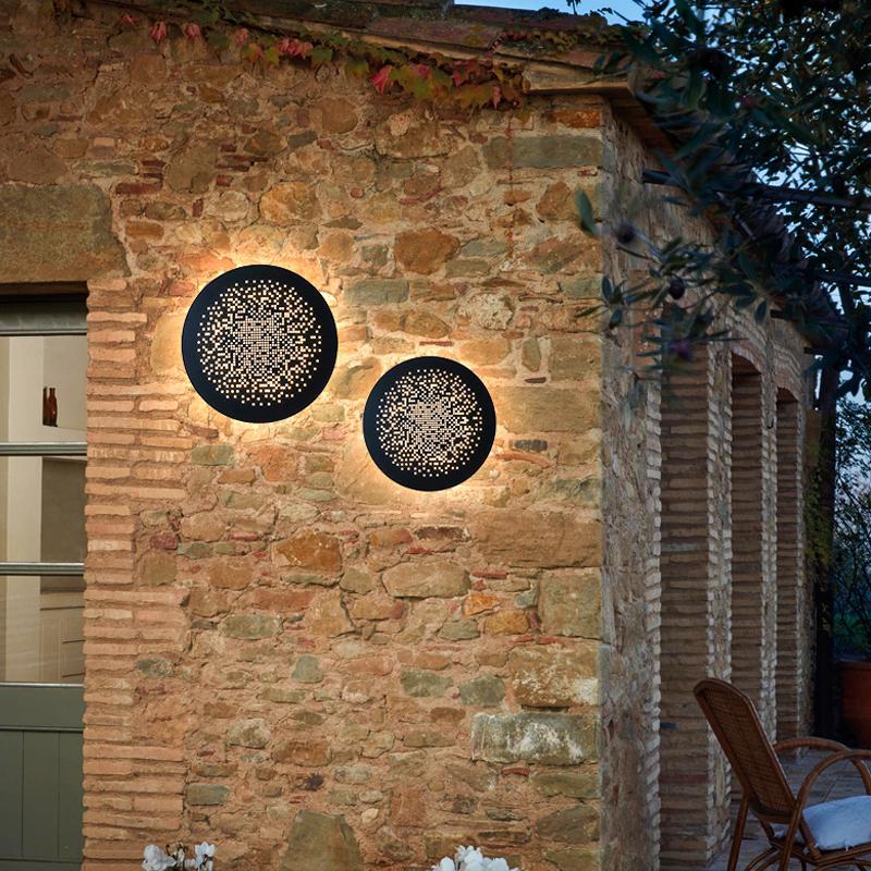Black Waterproof LED Perforated Metal Wall Sconce for Modern Spaces