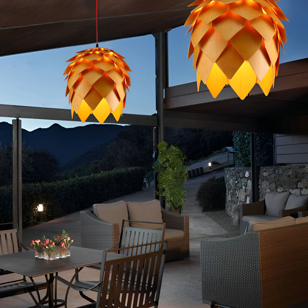 Rustic Pinecone Wooden LED Pendant Light for Cozy Dining or Living Room