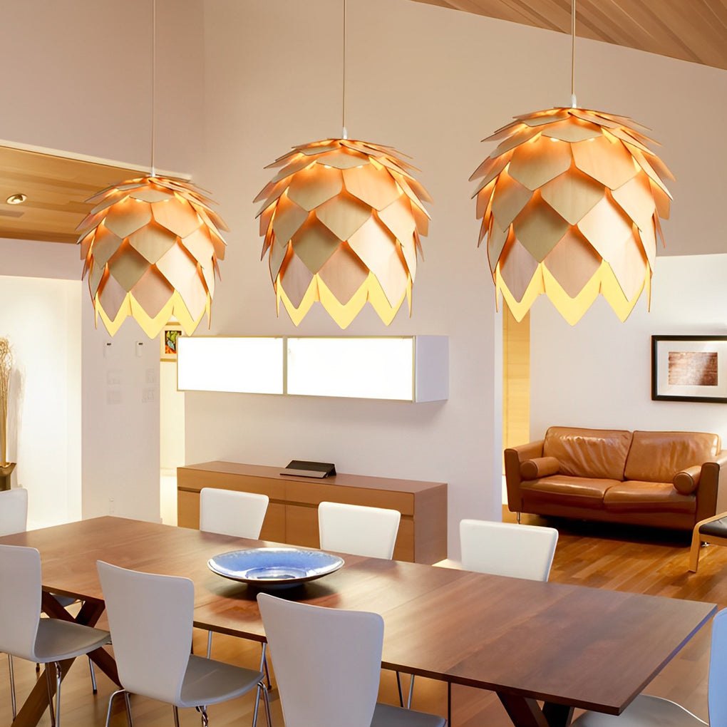 Rustic Pinecone Wooden LED Pendant Light for Cozy Living Room Decor