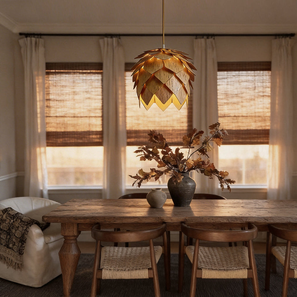 Rustic Pinecone Wooden LED Pendant Light for Cozy Living Room Decor