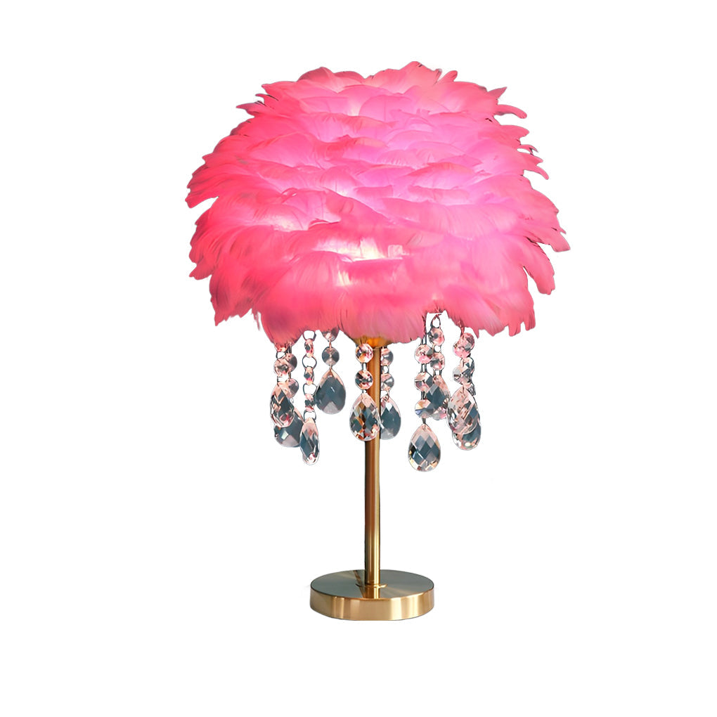 Modern White Feather LED Crystal Table Lamp for Bedroom Living Room