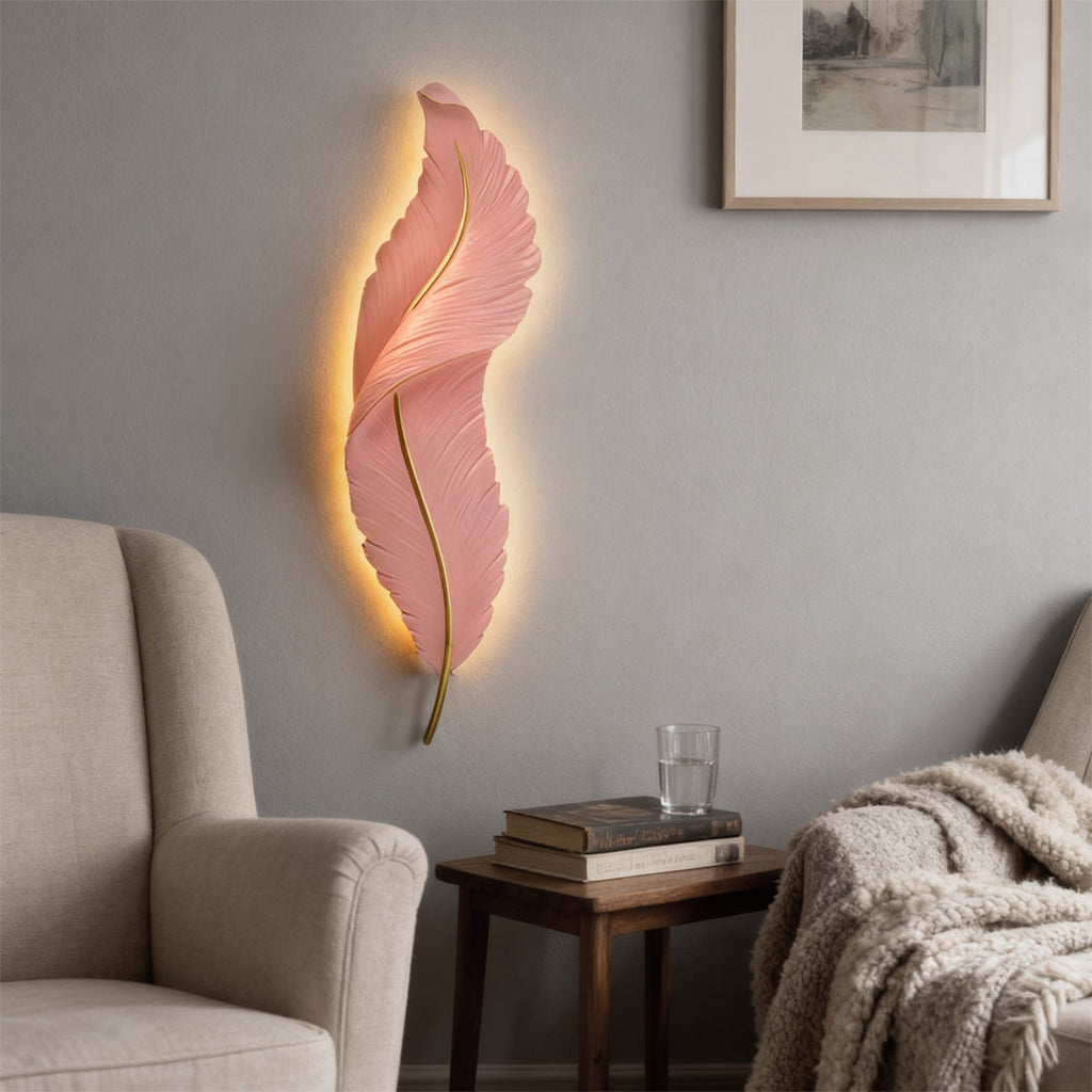 Modern White Resin Feather LED Wall Light for Corridor & Hallway Decor