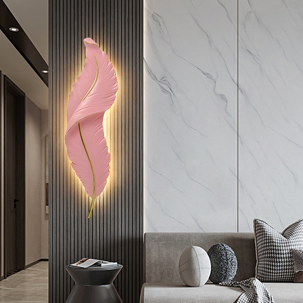 Modern White Resin Feather LED Wall Light for Corridor & Hallway Decor