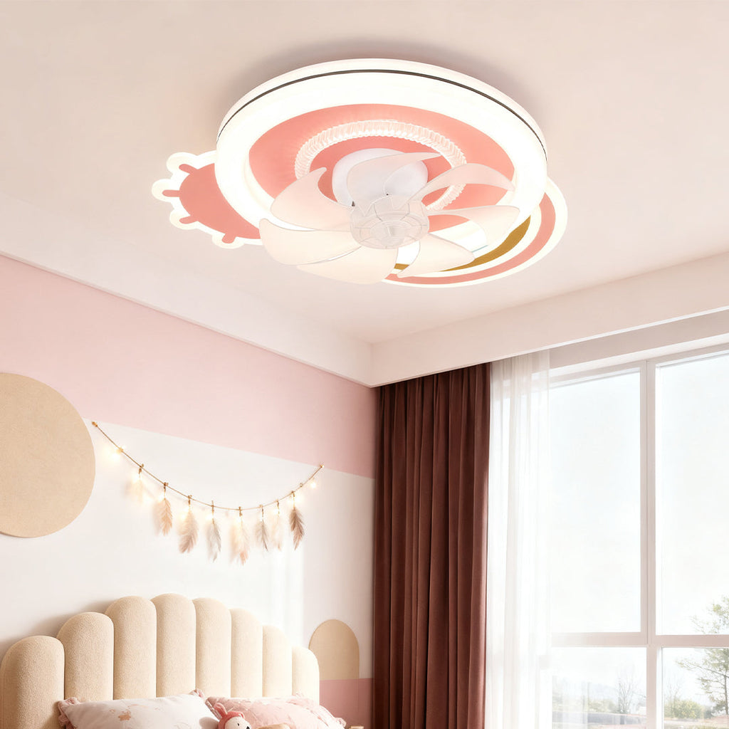 Elegant Pink and White LED Dimmable Ceiling Fan Light for Bedrooms