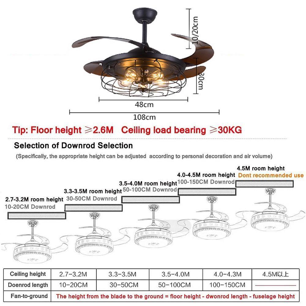 Rustic 3-Blade Retractable Ceiling Fan with Light for Farmhouse Decor
