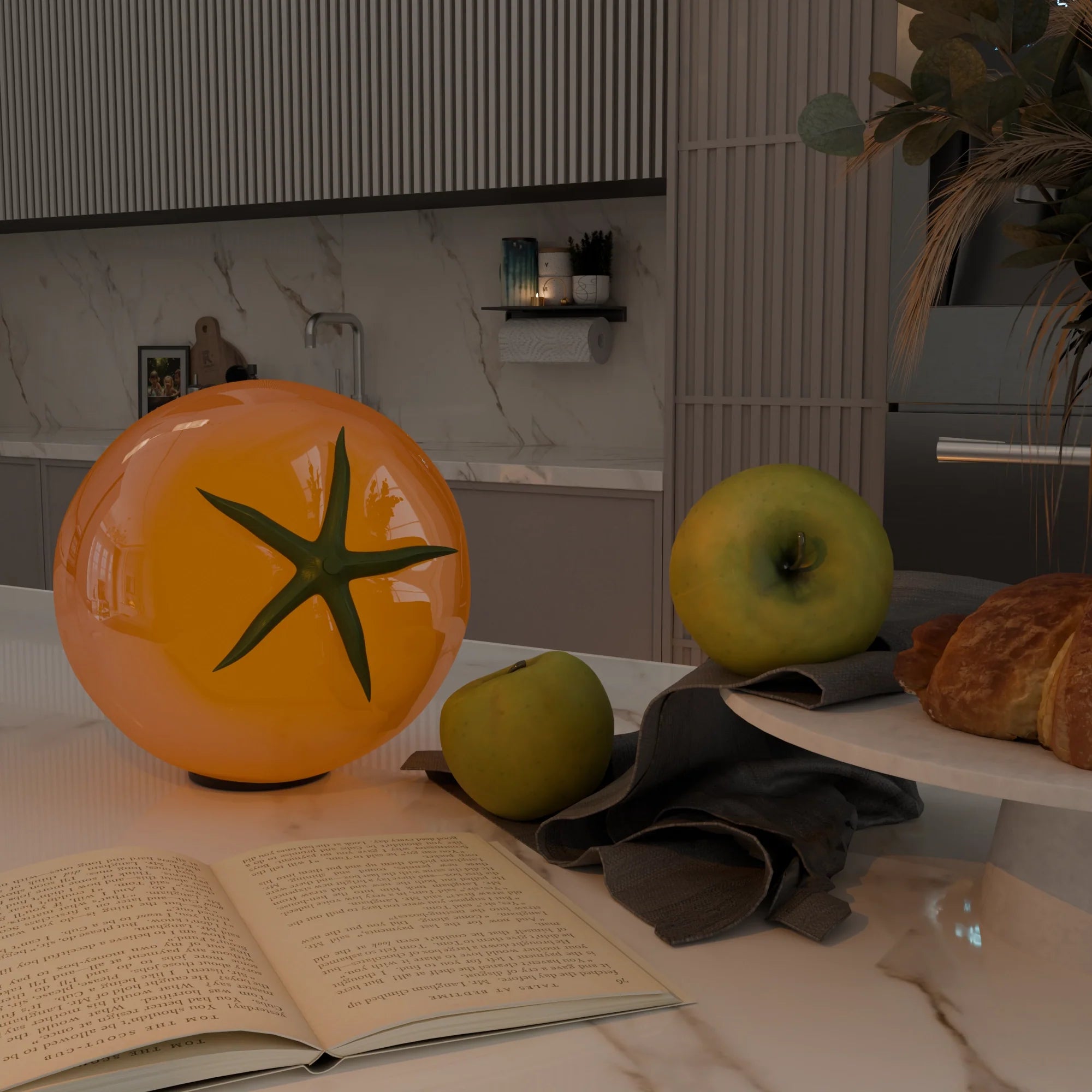 Contemporary White Ceramic Pomodoro Table Lamp for Office and Living Room