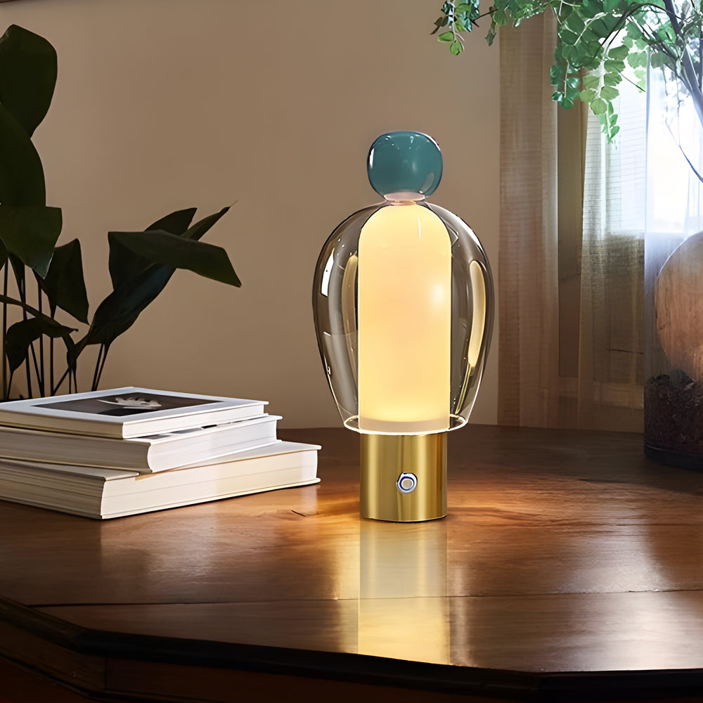 Elegant Human-Shaped LED Metal Table Lamp with Glass Base for Living Rooms