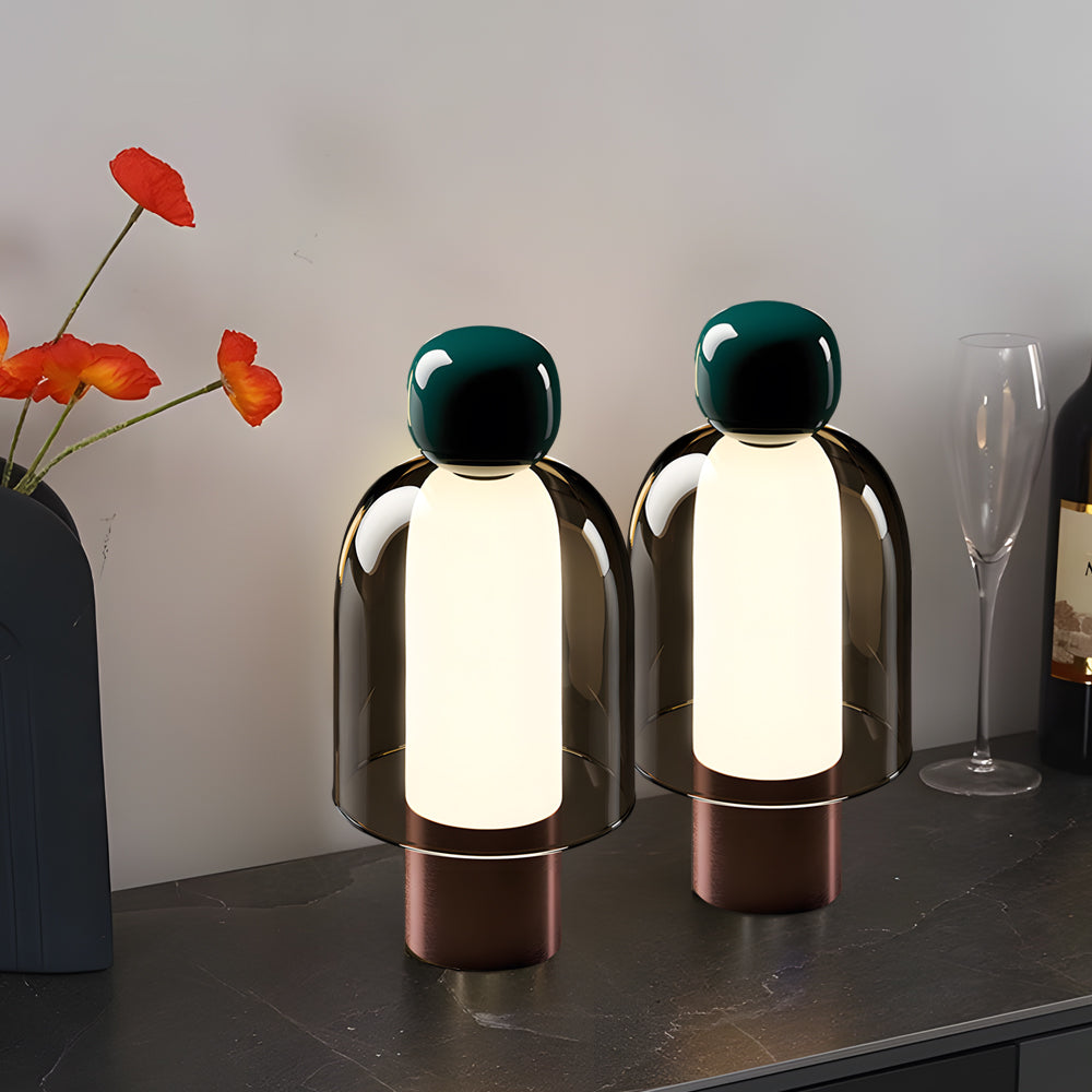 Elegant Human-Shaped LED Metal Table Lamp with Glass Base for Living Rooms