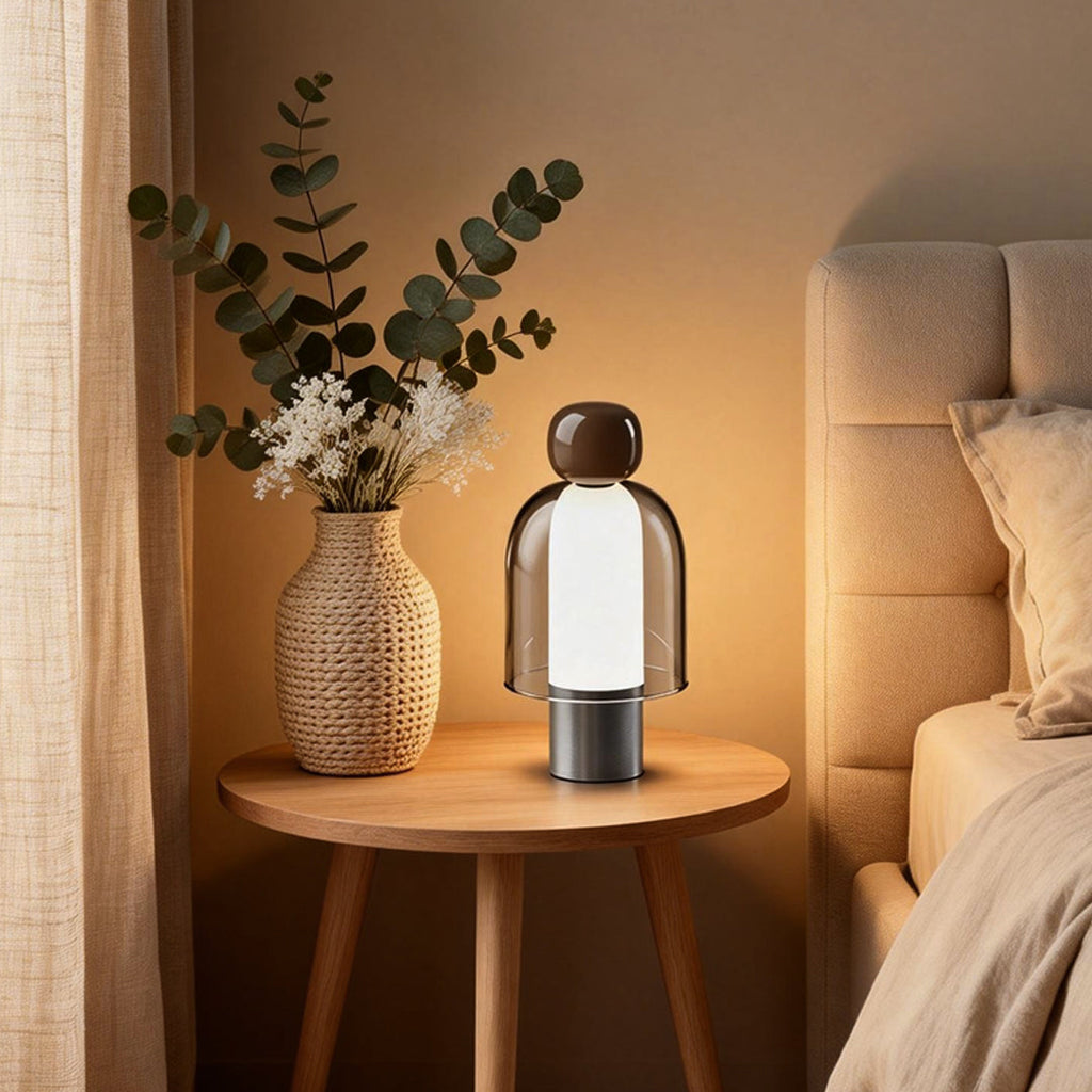 Elegant Human-Shaped LED Metal Table Lamp with Glass Base for Living Rooms