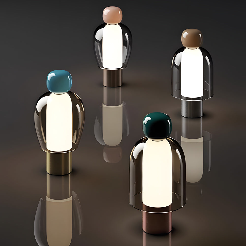Elegant Human-Shaped LED Metal Table Lamp with Glass Base for Living Rooms