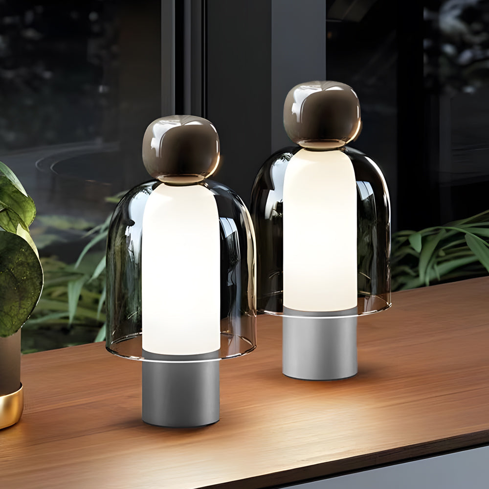 Elegant Human-Shaped LED Metal Table Lamp with Glass Base for Living Rooms