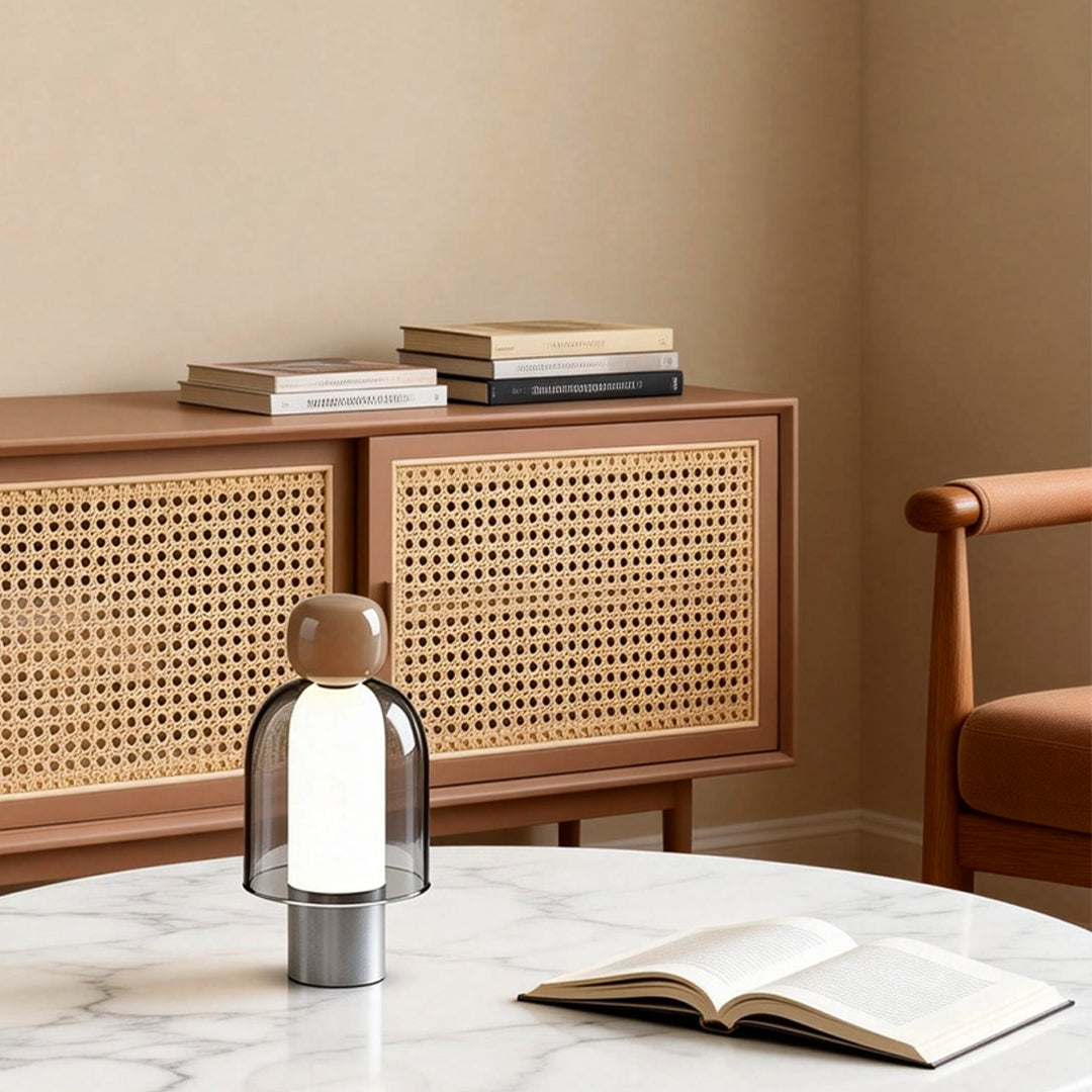 Elegant Human-Shaped LED Metal Table Lamp with Glass Base for Living Rooms