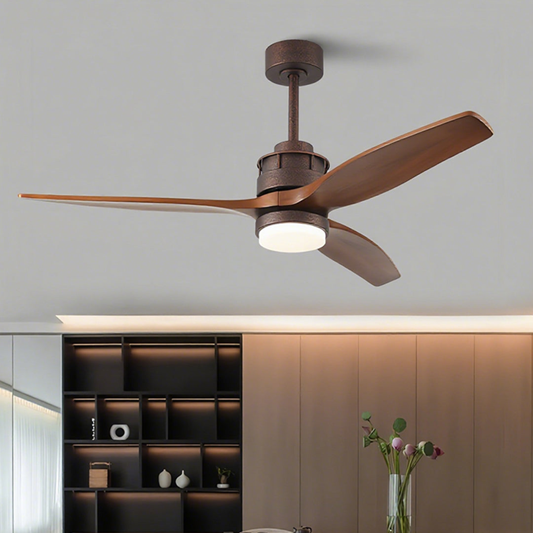 Rustic Wood 3-Blade Ceiling Fan with Light & Remote for Living Room