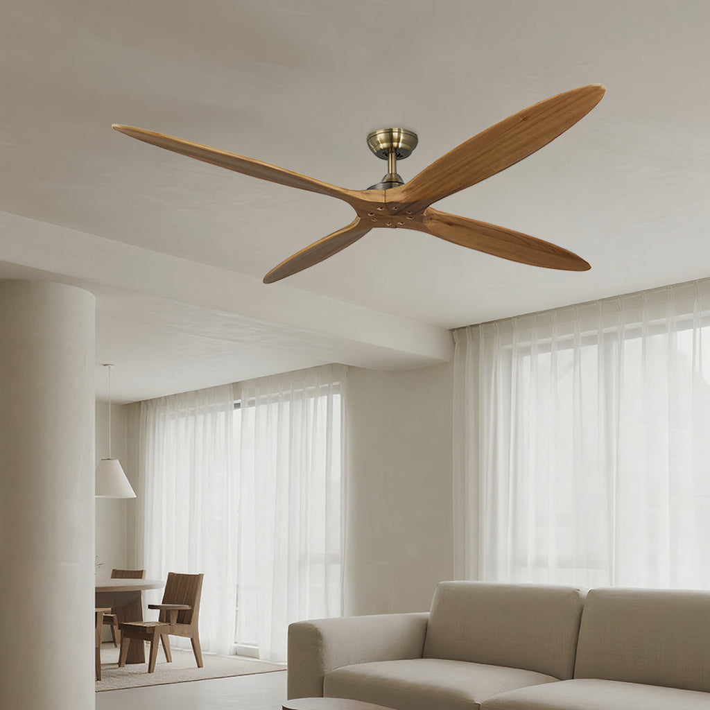Large Modern Wood Propeller Ceiling Fan with Remote for Living Room