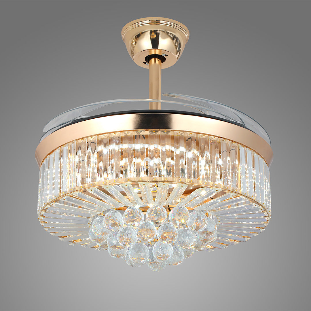 Elegant Gold Iron Crystal Ceiling Fan with Lights for Luxury Interiors