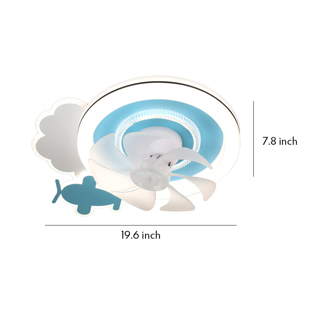 Blue and White Kids' Ceiling Fan with Lights, Quiet Motor for Nurseries