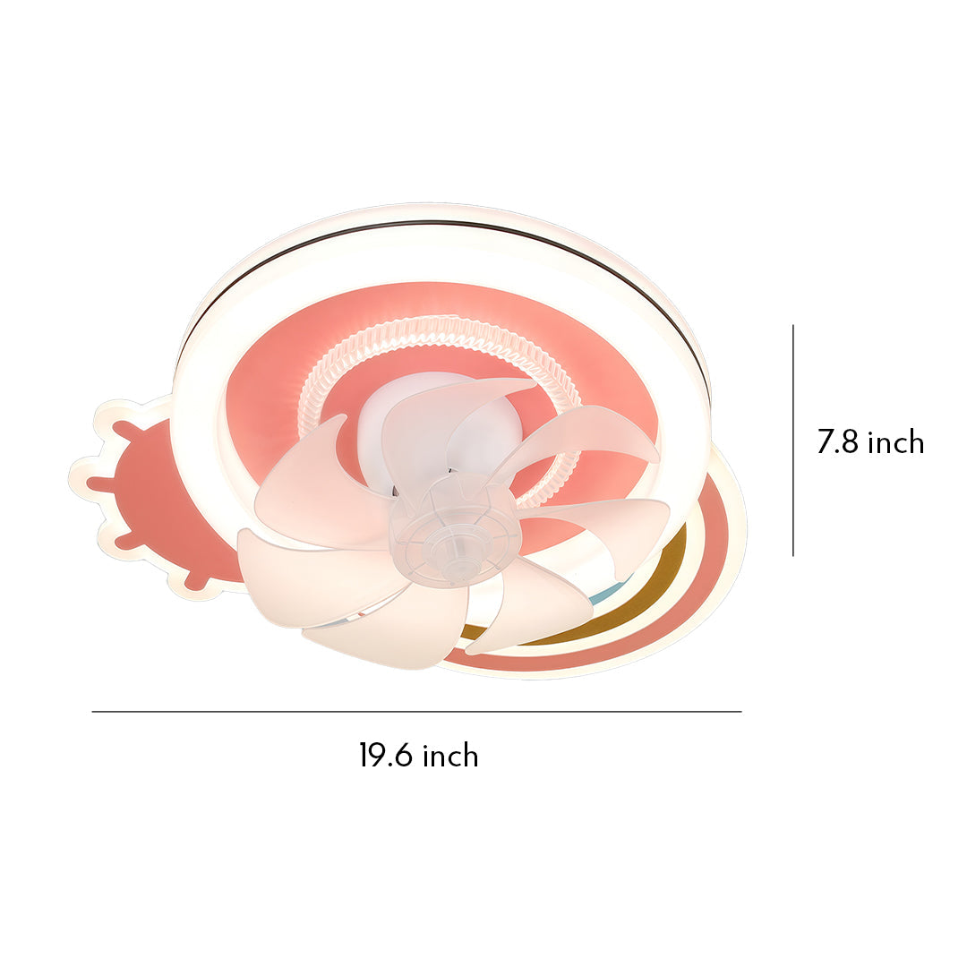 Elegant Pink and White LED Dimmable Ceiling Fan Light for Bedrooms
