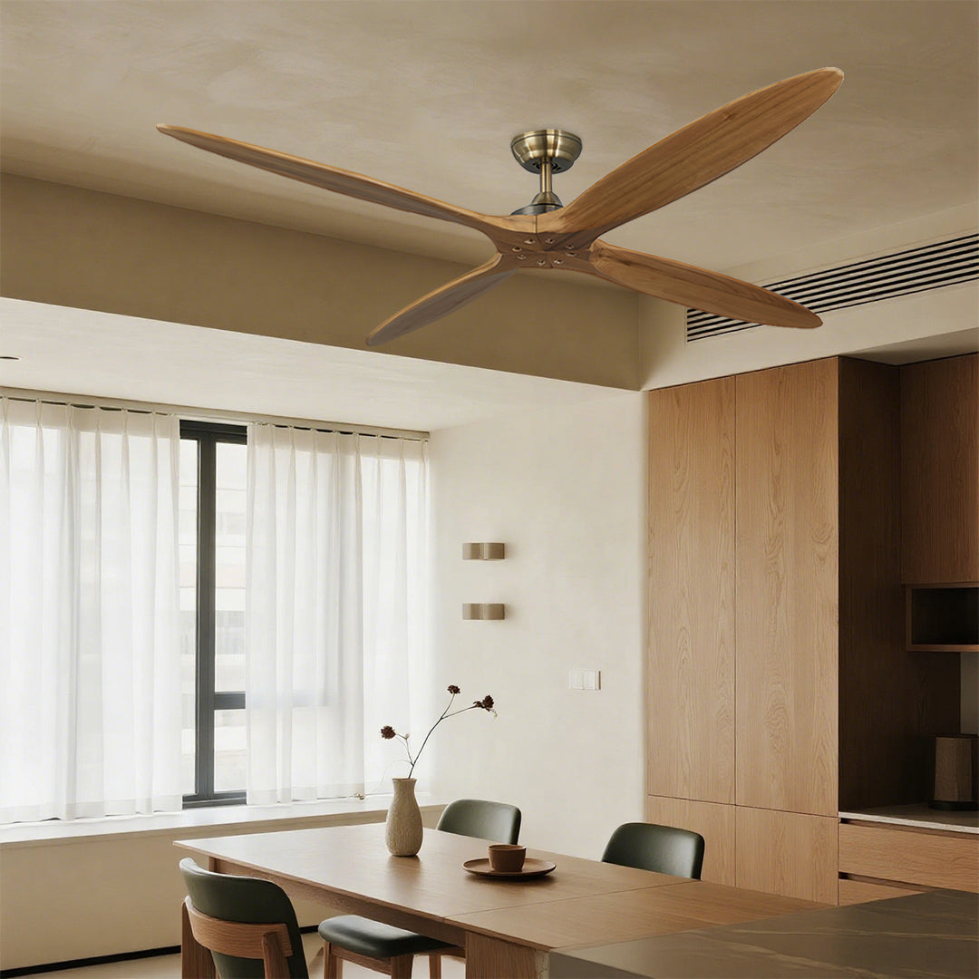 Large Modern Wood Propeller Ceiling Fan with Remote for Living Room