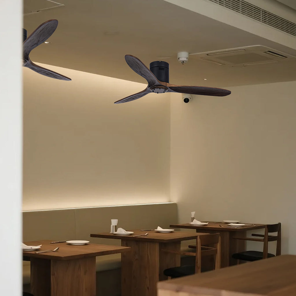 Rustic Wood Three-Blade LED Ceiling Fan with Remote Control for Living Room