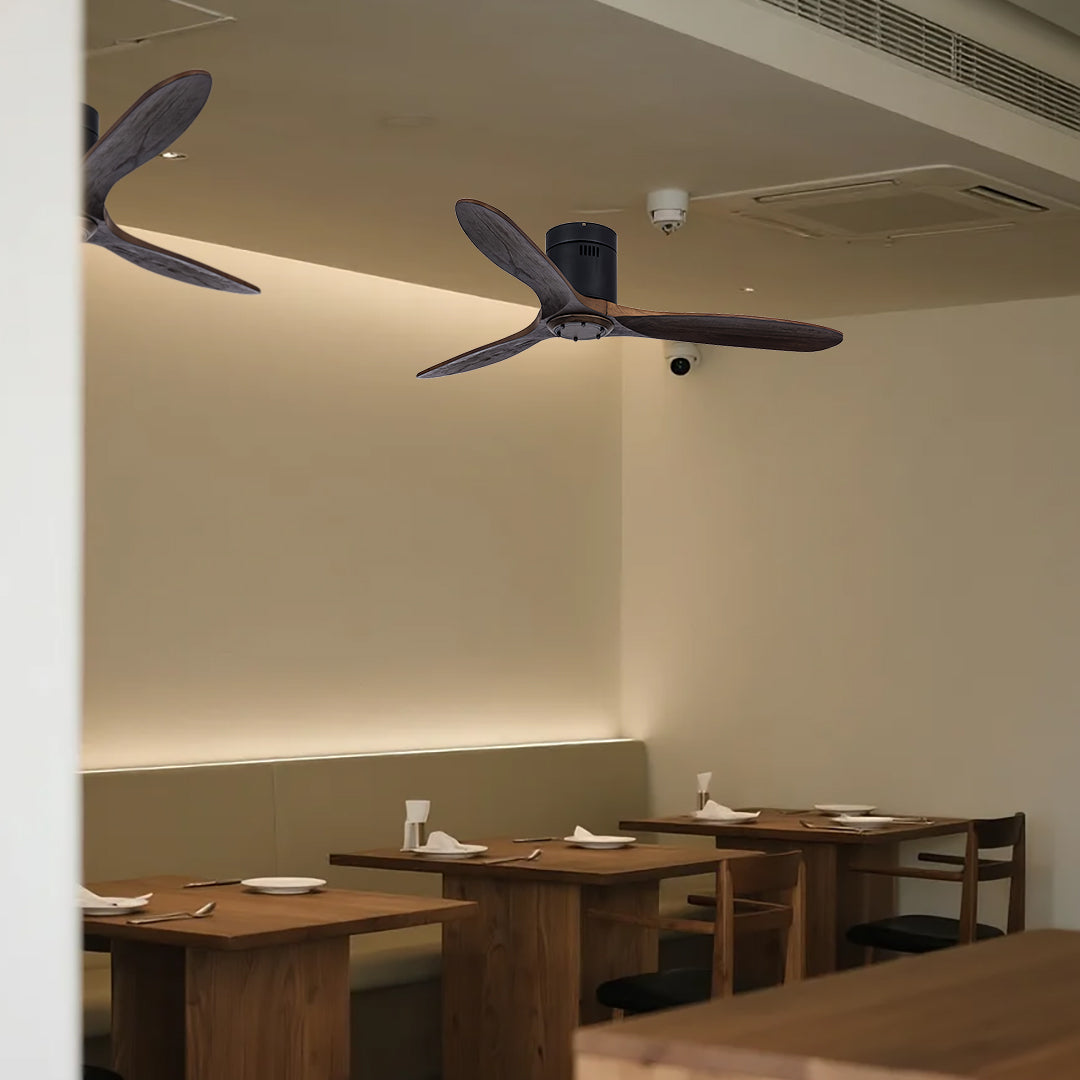 Rustic Wood Three-Blade LED Ceiling Fan with Remote Control for Living Room