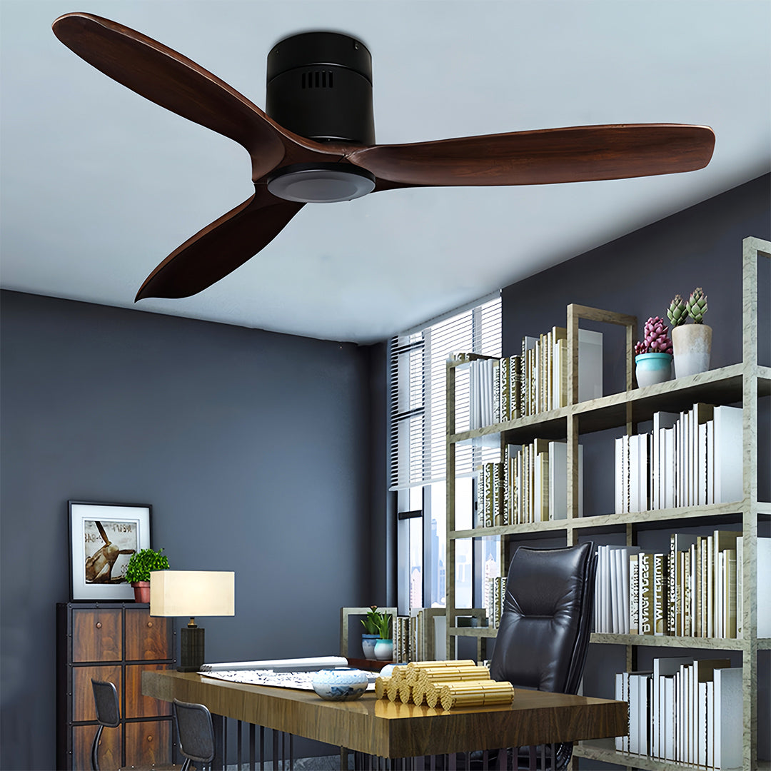 Modern Wood 3-Blade Ceiling Fan with Light for Living Room and Bedroom