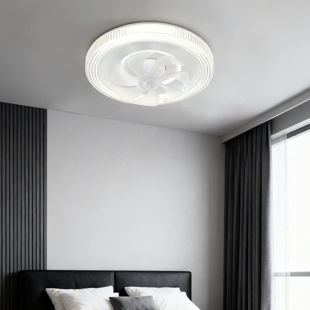 Modern White Circular Ceiling Fan with LED Light for Living Room Decor