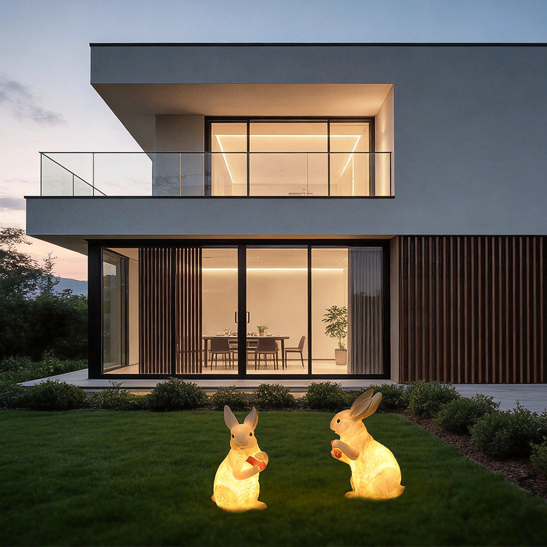 Modern Waterproof Rabbit Garden Light in White Fiberglass for Outdoor Spaces