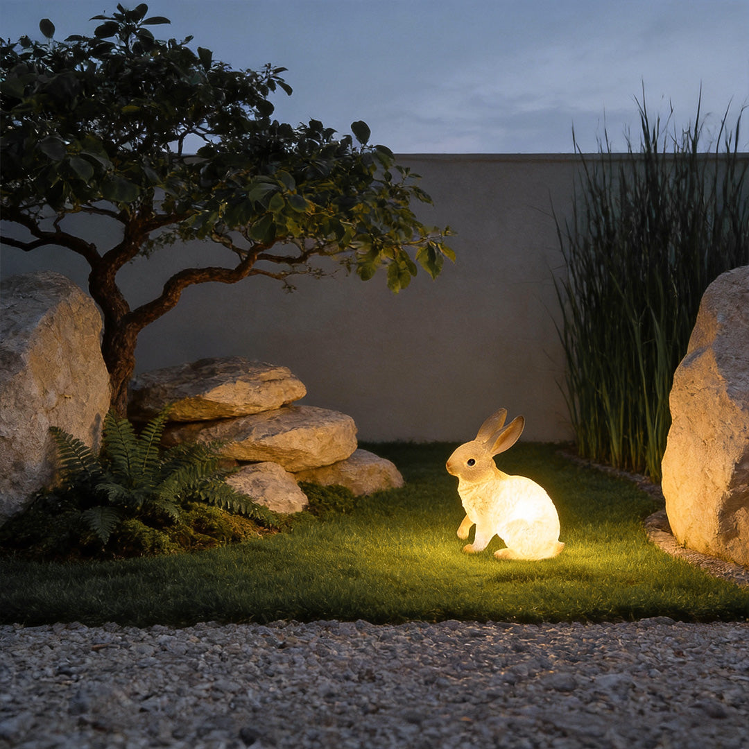 Modern Waterproof Rabbit Garden Light in White Fiberglass for Outdoor Spaces