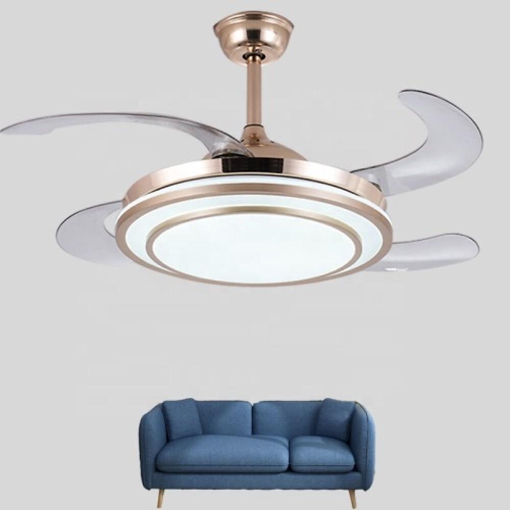 Modern Retractable Gold Chandelier Ceiling Fan with LED Light for Living Room