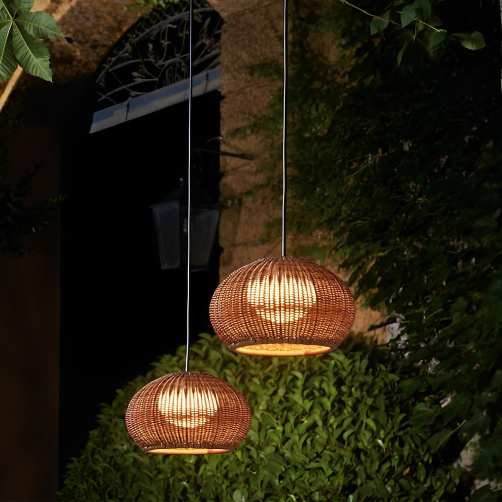 Modern Waterproof Rattan Pendant Light Fixture for Outdoor Spaces