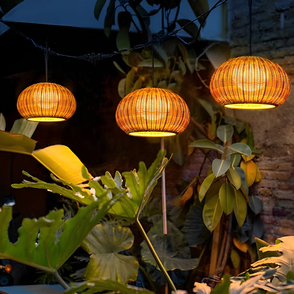 Modern Waterproof Rattan Pendant Light Fixture for Outdoor Spaces