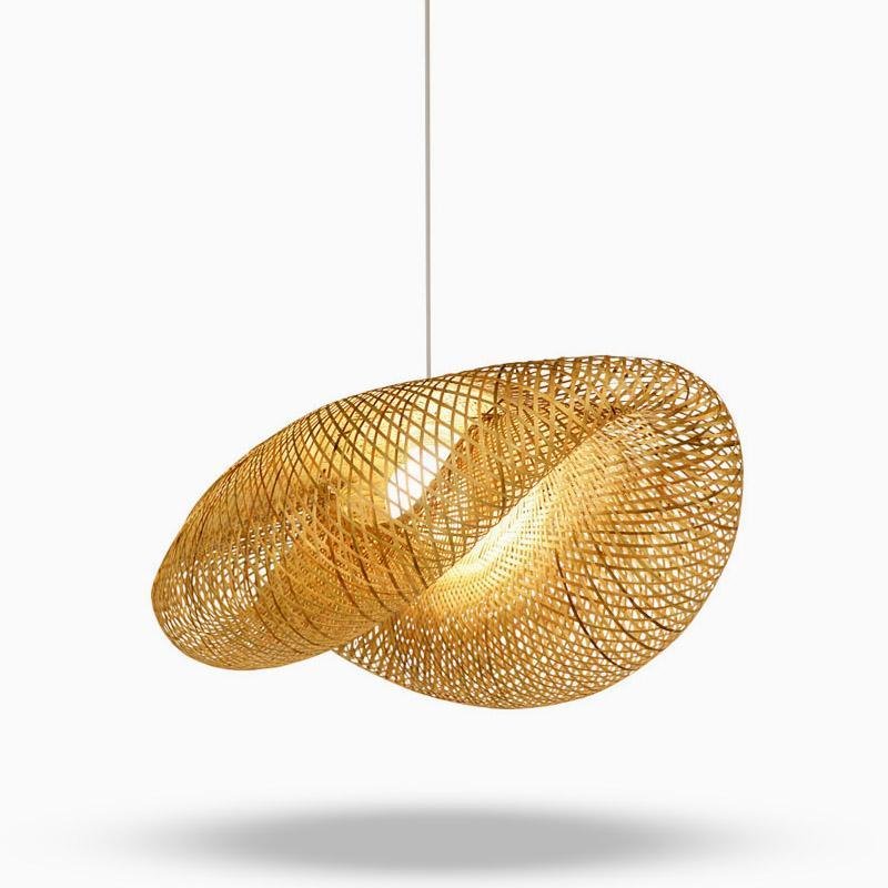 Modern Rustic Rattan Wave Bamboo Pendant Light for Bohemian Decor