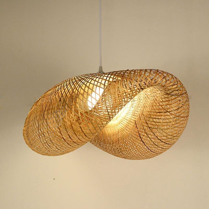 Modern Rustic Rattan Wave Bamboo Pendant Light for Bohemian Decor