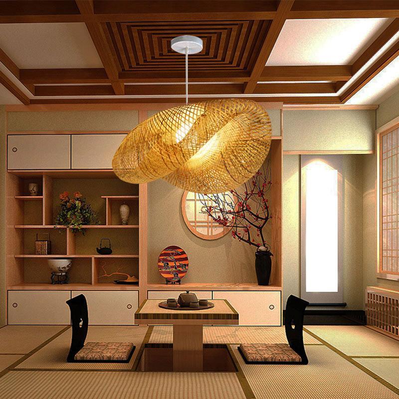 Modern Rustic Rattan Wave Pendant Light for Dining Room or Living Space