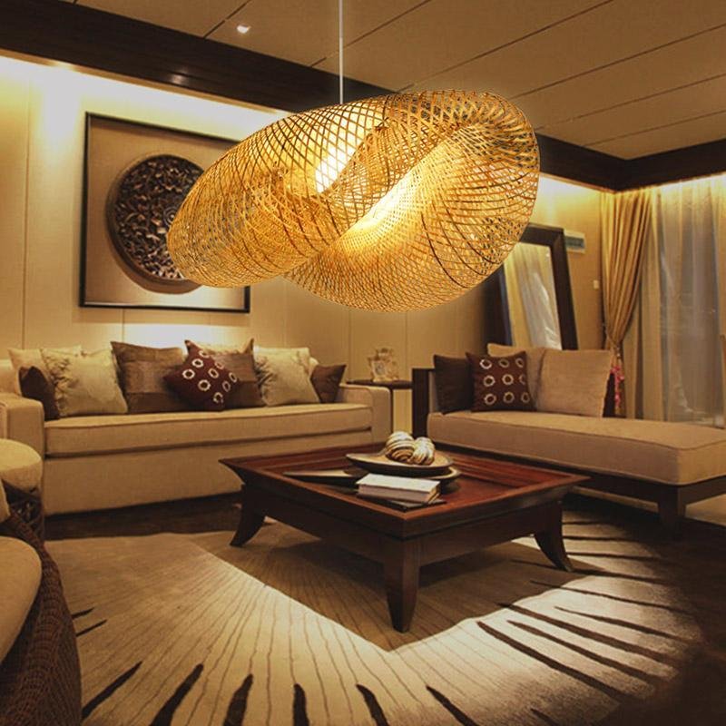 Modern Rustic Rattan Wave Pendant Light for Dining Room or Living Space