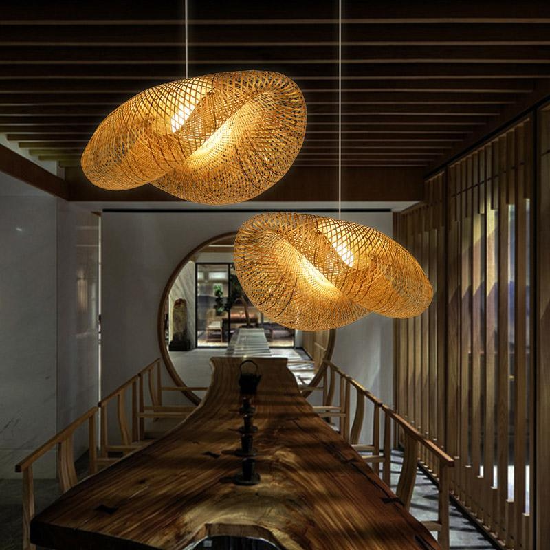 Modern Rustic Rattan Wave Bamboo Pendant Light for Bohemian Decor