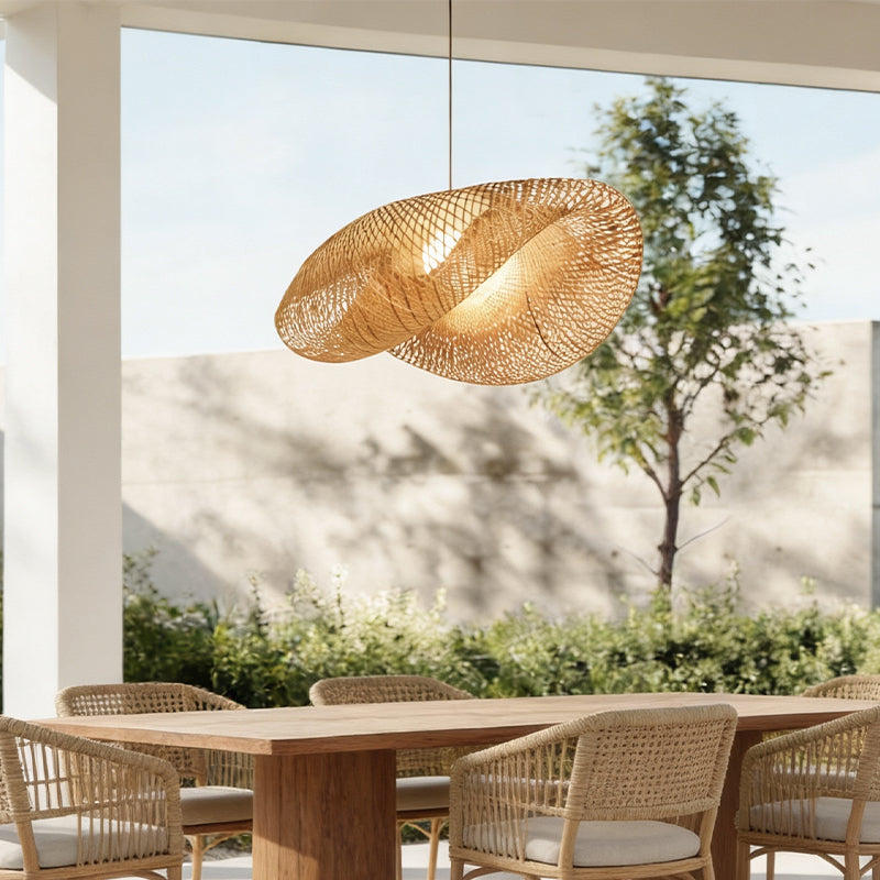 Modern Rustic Rattan Wave Bamboo Pendant Light for Bohemian Decor
