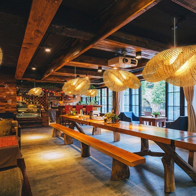 Modern Rustic Rattan Wave Pendant Light for Dining Room or Living Space