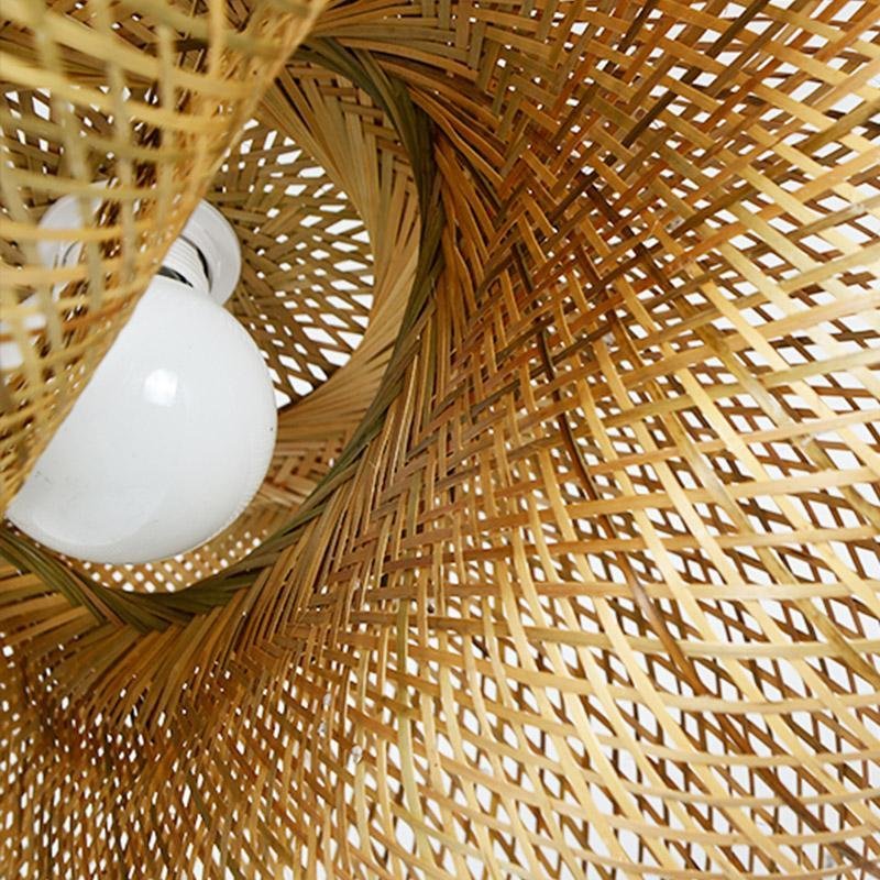 Modern Rustic Rattan Wave Bamboo Pendant Light for Bohemian Decor