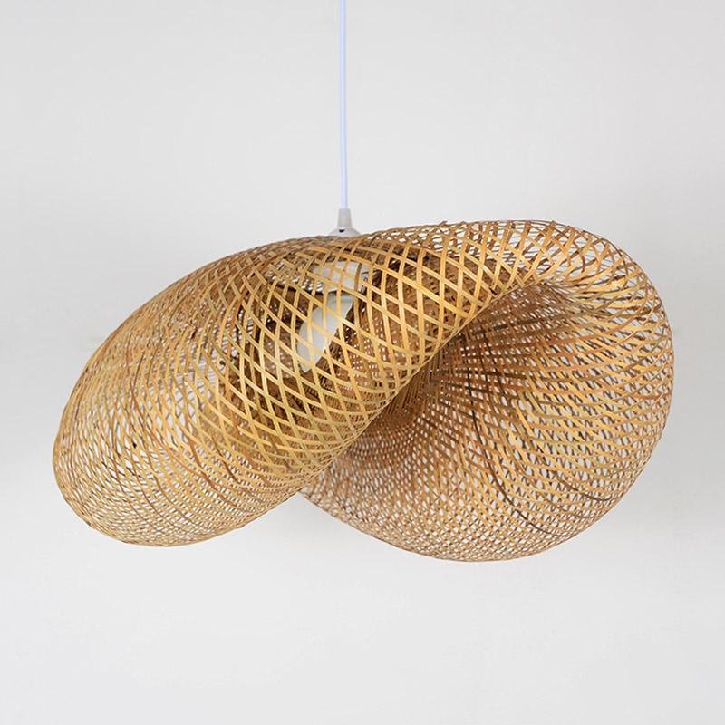 Modern Rustic Rattan Wave Pendant Light for Dining Room or Living Space