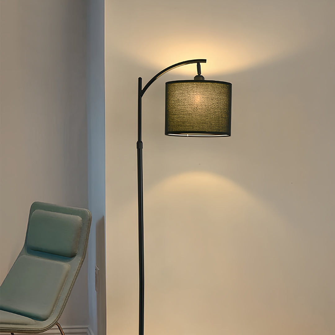 Minimalist White Fabric Shade Arc Floor Lamp in Modern Metal for Living Room